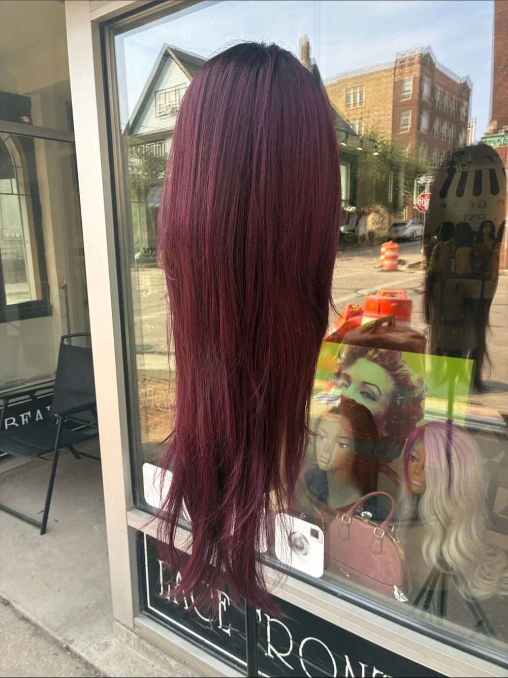 Long Straight Burgundy Wig - Sleek Center Part
